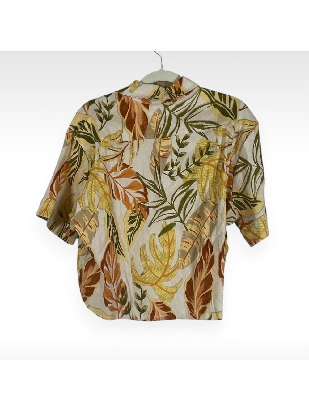 Shore Tropical Floral Print Button Down Raw Hem Crop Top Size Medium - Picture 3 of 9